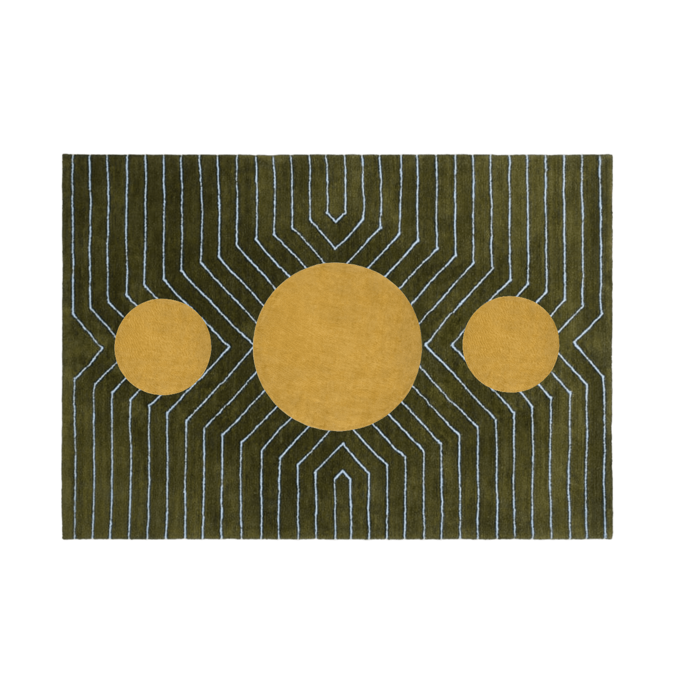 Moss Green Golden Geometric Hand Tufted Wool Rug - MAIA HOMES