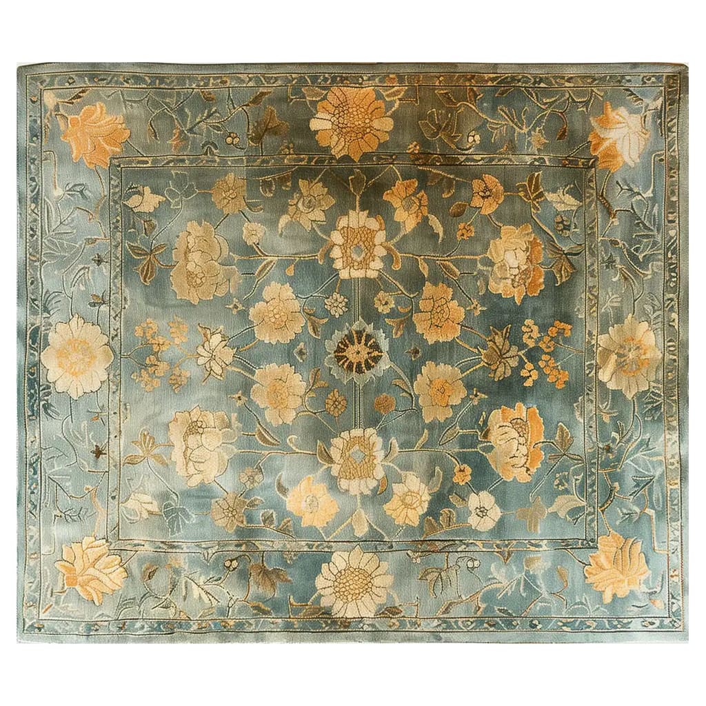 This Mughal Dreamscape hand-tufted wool rug features an intricate floral pattern in earthy tones on a teal background, perfect for adding elegance to any living room. Ideal as an 8x10 area rug, it showcases craftsmanship and style, making it a standout piece among area rugs for living rooms.
