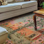 This elegant Mughal Garden Hand Knotted Area Rug features intricate floral and architectural designs, perfect for adding a touch of history and luxury to your living space. Ideal as a vintage rug, this 8x10 piece complements any living room with its Persian rug-inspired patterns and warm color palette.