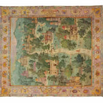 A stunning Mughal Marvel hand-knotted area rug, showcasing intricate vintage designs with architectural motifs and lush greenery. This Persian-inspired rug is perfect for adding a touch of elegance to your living room decor, providing a sophisticated blend of tradition and artistry.