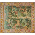 A stunning Mughal Marvel hand-knotted area rug, showcasing intricate vintage designs with architectural motifs and lush greenery. This Persian-inspired rug is perfect for adding a touch of elegance to your living room decor, providing a sophisticated blend of tradition and artistry.