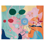 Colorful Multiform Madness Hand Tufted Area Rug featuring an abstract design with vibrant hues of pink, green, blue, and orange, perfect as a contemporary wool rug for living room spaces.