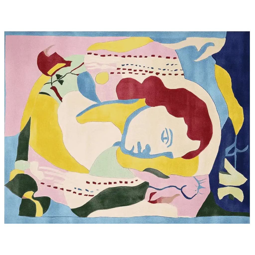 Vibrant Muse of Petals Hand Tufted Area Rug featuring an abstract design with bold colors like red, yellow, and blue. This contemporary wool rug is perfect for adding a splash of artful elegance to your living room. Ideal as a large living room rug, its unique pattern brings modern flair and warmth to any space.