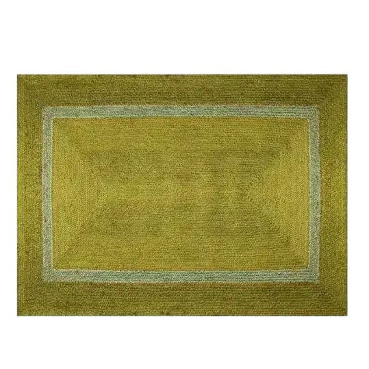 Top view of a stylish mustard and gray braided jute area rug, perfect for an elegant dining room or living room. This 8x10 rug adds a warm, natural texture to any space, making it a versatile choice for living room decor.