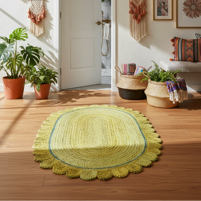 Mustard Scalloped Jute Rug