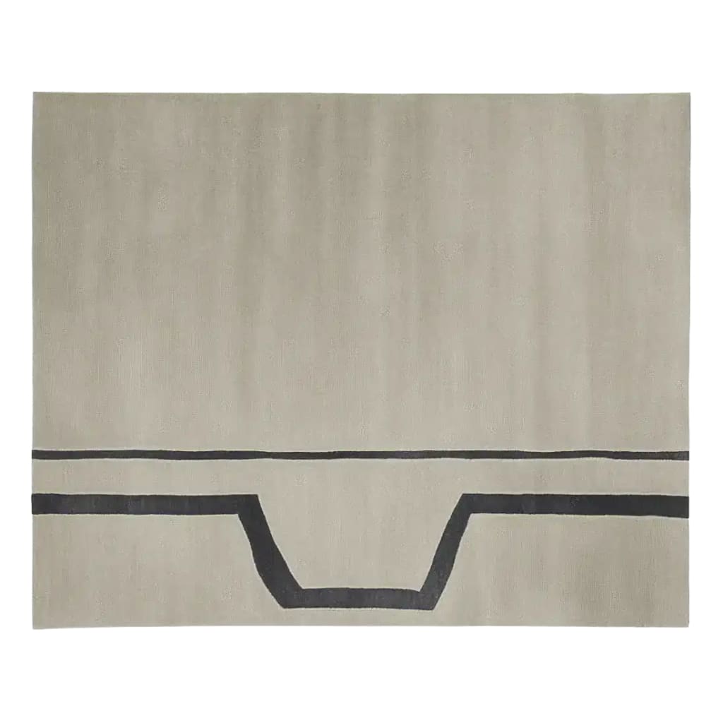 Muted Modern Line Hand Tufted Area Rug featuring a sleek, contemporary design with minimalist black lines on a neutral background. This wool rug is perfect for adding a touch of elegance to living rooms, making it an ideal choice for those seeking stylish area rugs for their living space.