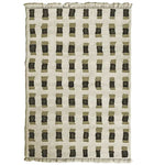 Top view of a contemporary hand-knotted wool area rug featuring a muted geometric pattern, ideal for adding a stylish touch to living room decor.