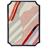 A vibrant, hand-tufted area rug with abstract shapes and a mix of muted colors, perfect for modern living rooms. This contemporary wool rug features soft pinks, reds, greens, and blues, creating a unique focal point in large living room areas.