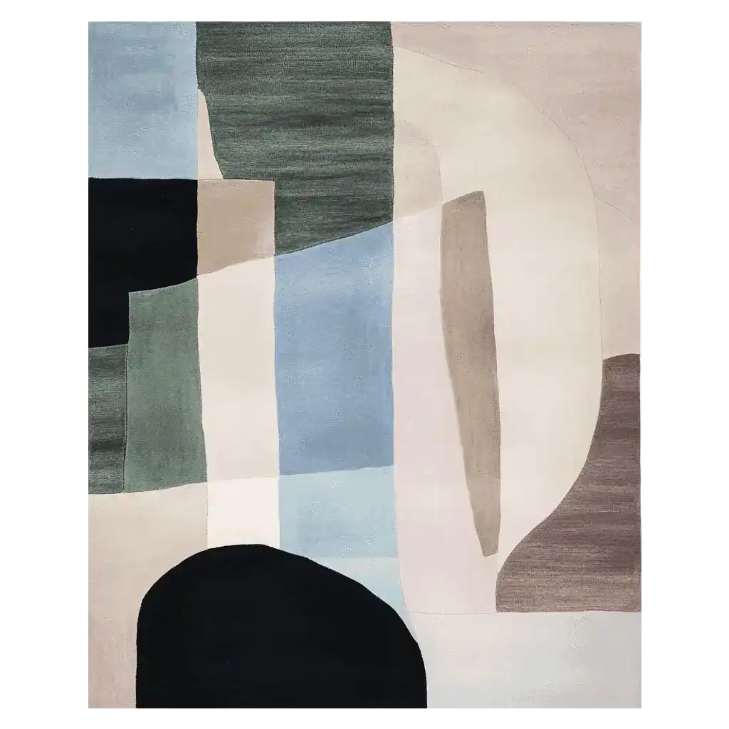 Explore the Muted Structure Harmony Hand Tufted Rug, a stunning area rug with a contemporary design featuring abstract shapes in shades of blue, green, and beige. This wool rug is perfect for adding a modern touch to your living room, offering both style and comfort as a large living room rug.