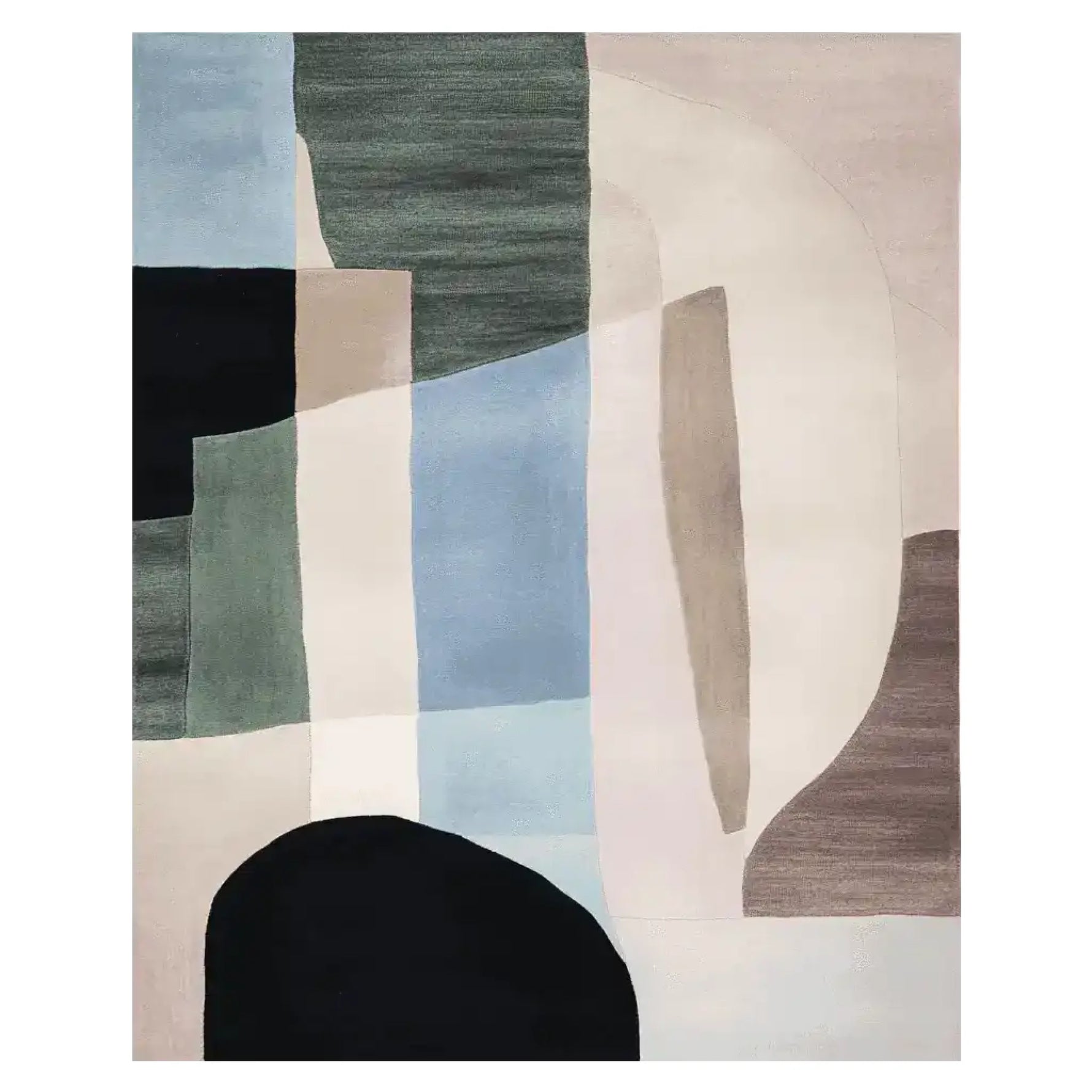 Explore the Muted Structure Harmony Hand Tufted Rug, a stunning area rug with a contemporary design featuring abstract shapes in shades of blue, green, and beige. This wool rug is perfect for adding a modern touch to your living room, offering both style and comfort as a large living room rug.