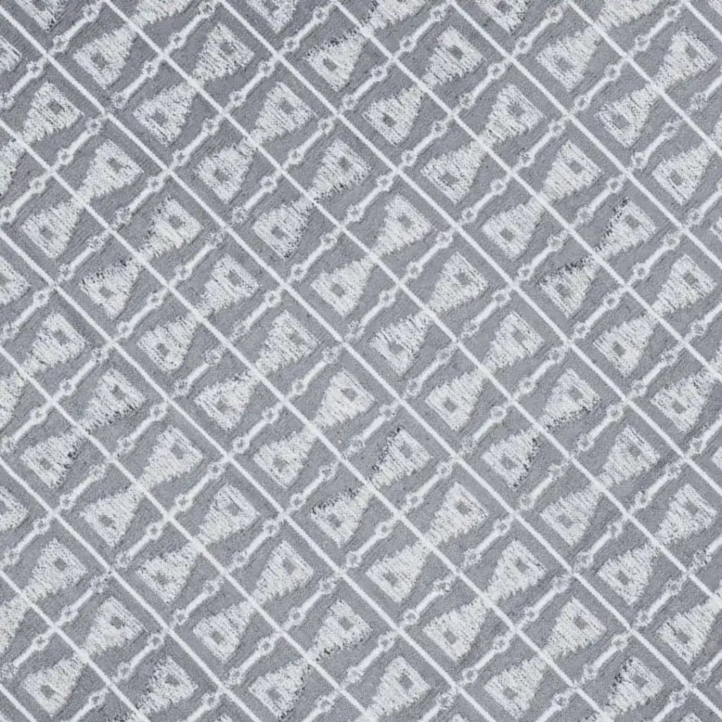 Top view of a Mystery Night Dhurrie Cotton Rug showcasing a geometric pattern in gray and white, perfect for adding a boho touch to your living room. This area rug, ideal for living room rugs 8x10, combines style and comfort with its cotton texture.