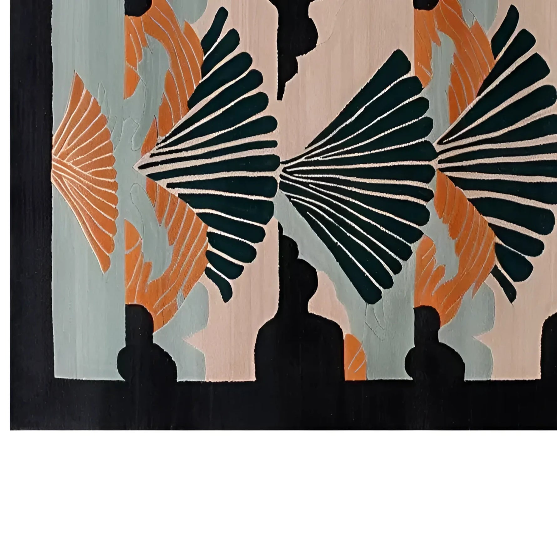 Elegant Mystic Dragon Pavilion hand-tufted wool rug featuring a vibrant abstract design in black, orange, and teal. Perfect as a large living room area rug, it combines modern aesthetics with comfort, making it an ideal choice for rugs for living room spaces.