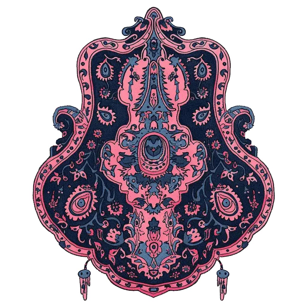 Beautiful Mystic Emblem hand-tufted area rug featuring a vintage design with intricate pink and blue patterns. This wool rug is perfect as a large living room centerpiece, adding a touch of elegance and style.