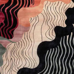 A vibrant area rug with an abstract design featuring flowing lines and a mix of earthy tones. This hand-tufted viscose and wool rug adds a contemporary flair to any living room space, perfect as an 8x10 living room rug.