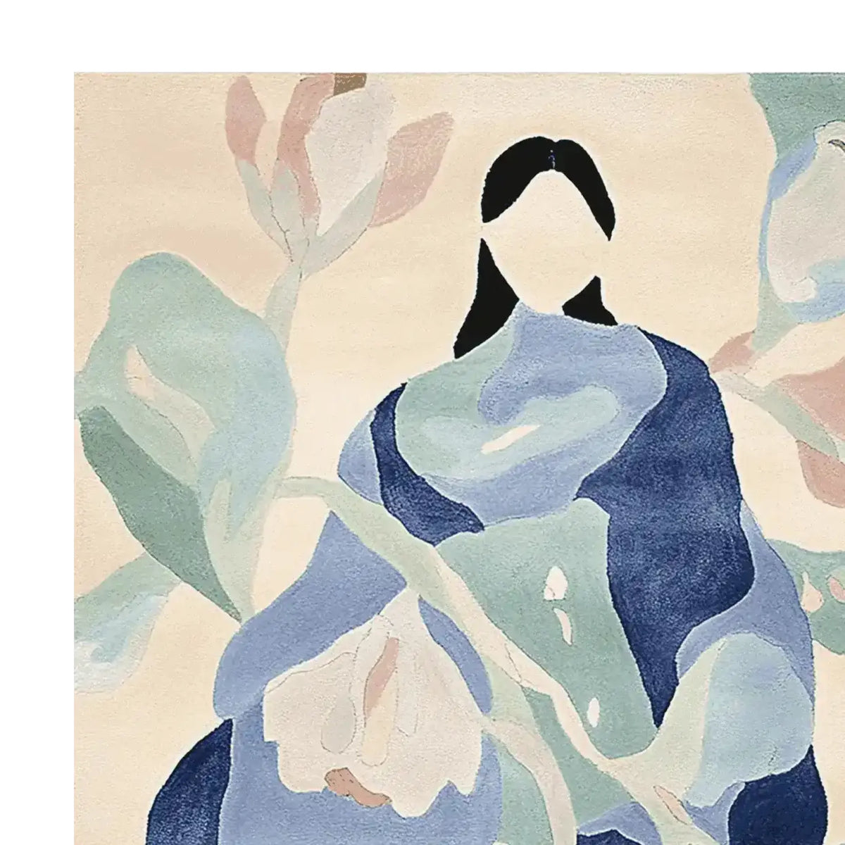 The Mystic Garden Gaze Hand Tufted Rug showcases a beautiful abstract design with soft pastel colors and floral patterns, perfect for a contemporary living room. This wool area rug, sized 8x10, is a stylish choice for those seeking elegant area rugs for the living room.