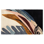 Top view of a contemporary Mystic Maze Hand Tufted Area Rug featuring an abstract design with bold colors and flowing patterns. This wool rug is ideal for large living room spaces, measuring 8x10, and adds a modern touch to any home decor.