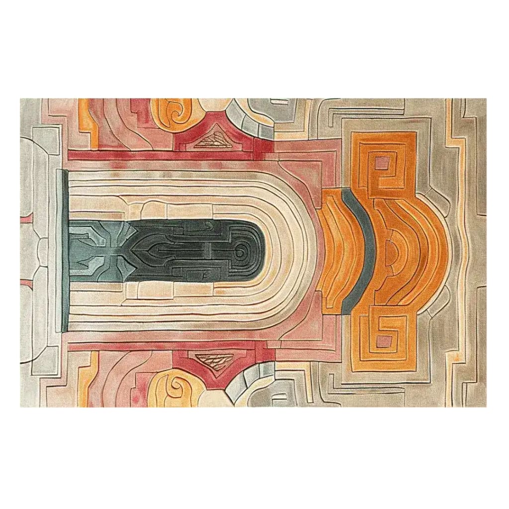 Top view of the Mystic Passage Hand Tufted Area Rug, showcasing its intricate abstract patterns in warm earthy tones. Perfect for a dining room or living room, this contemporary wool rug adds a touch of elegance, making it a standout piece for formal dining room settings.