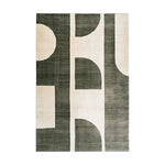 The Mystic Realm Fusion Knotted Wool Rug is a stunning area rug featuring a contemporary design. This wool rug showcases an abstract pattern with bold geometric shapes in earthy tones, perfect for adding style to your living room. Ideal for use as a living room area rug, it combines modern aesthetics with the cozy texture of wool.