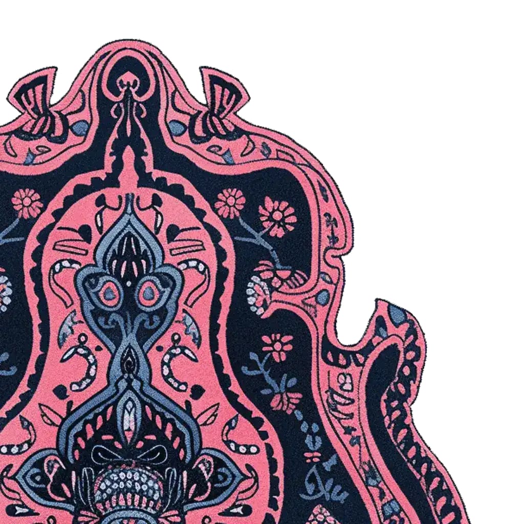 A beautifully designed Mystic Reverie hand-tufted area rug featuring an intricate abstract pattern. This wool rug showcases vibrant pink and navy hues, making it a perfect choice for enhancing living room decor. Ideal for those seeking unique rugs for living room spaces.