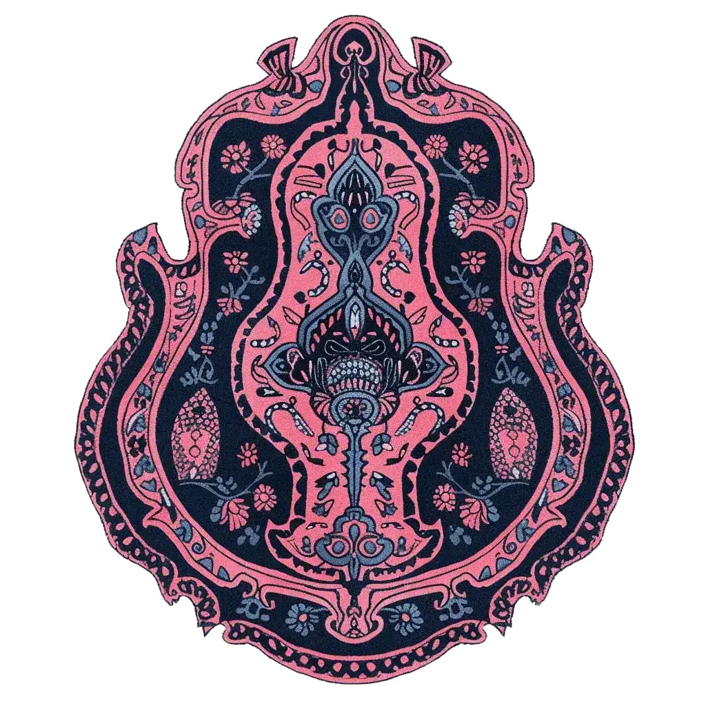 This is a top-view image of the Mystic Reverie Hand Tufted Area Rug, showcasing its intricate pink and blue abstract design. Perfect for adding a touch of elegance to living room area rugs, this wool rug combines artistry with comfort, making it an ideal choice for those seeking unique rugs for living room decor.