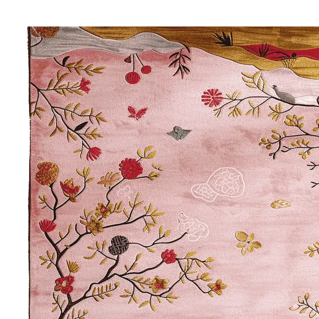 A beautiful Mystic Valley Bloom hand-tufted area rug featuring a vibrant floral design. The rug's intricate patterns and rich colors make it a perfect choice for enhancing living room decor. Made from high-quality wool, this large living room rug adds a touch of elegance and warmth to any space.