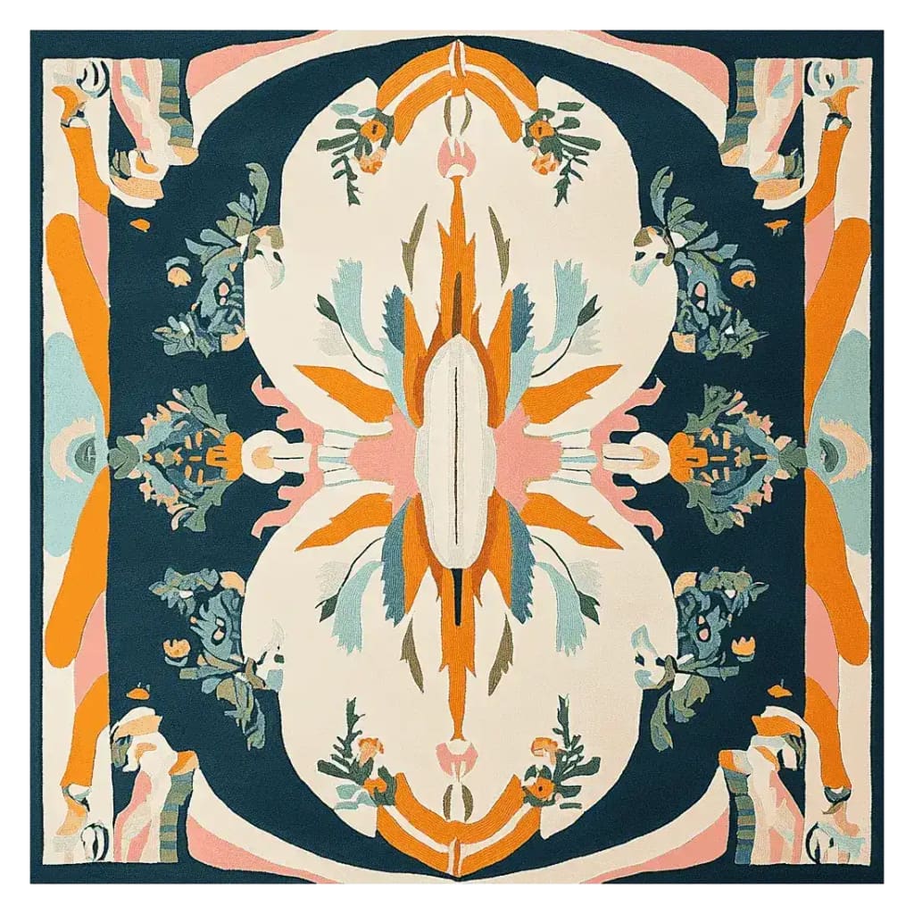 A beautifully designed square area rug featuring an abstract floral pattern with vibrant colors, ideal for modern living rooms. This contemporary wool rug, sized 8x10, showcases intricate detailing and a luxurious texture, making it a standout piece among area rugs for living room spaces.