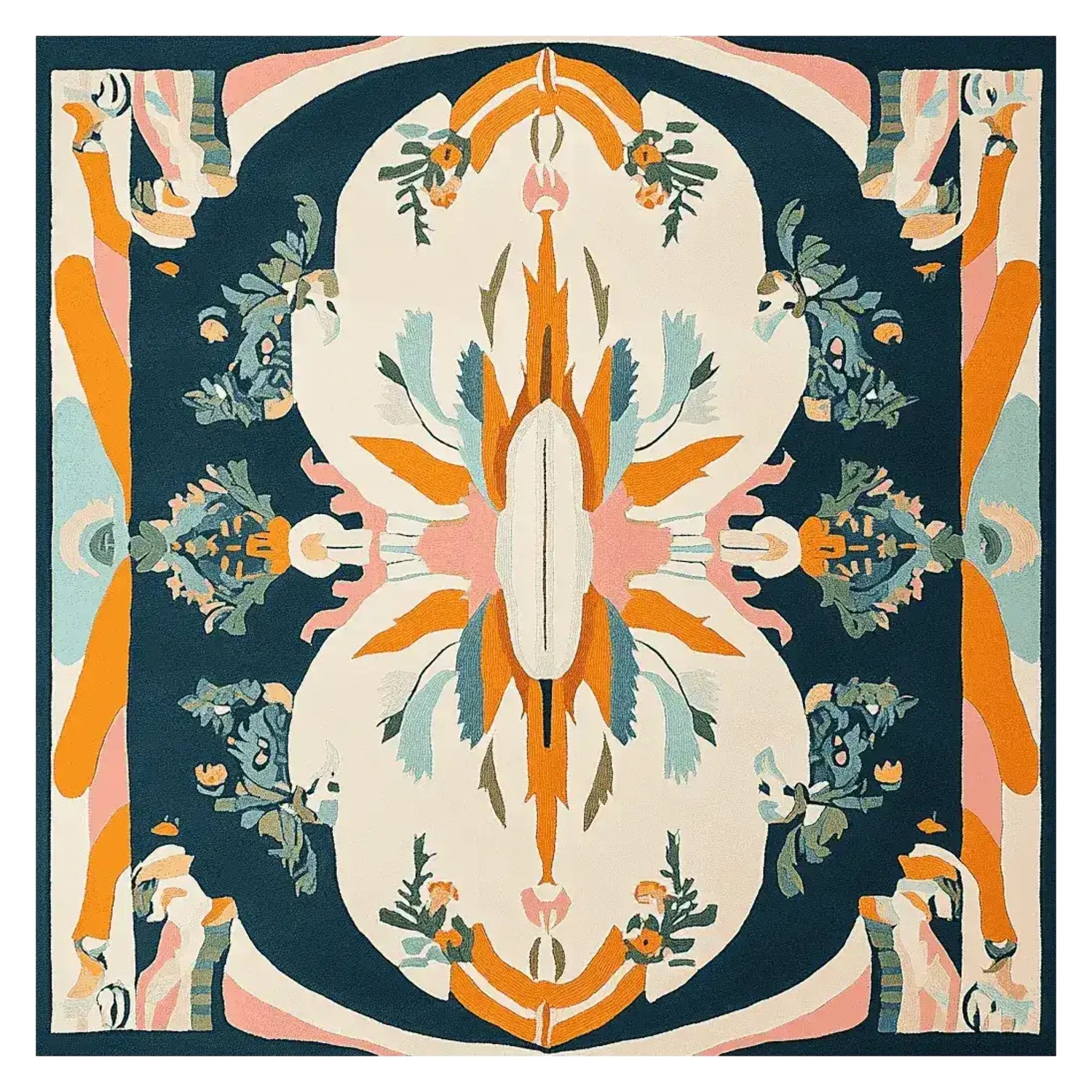 A beautifully designed square area rug featuring an abstract floral pattern with vibrant colors, ideal for modern living rooms. This contemporary wool rug, sized 8x10, showcases intricate detailing and a luxurious texture, making it a standout piece among area rugs for living room spaces.