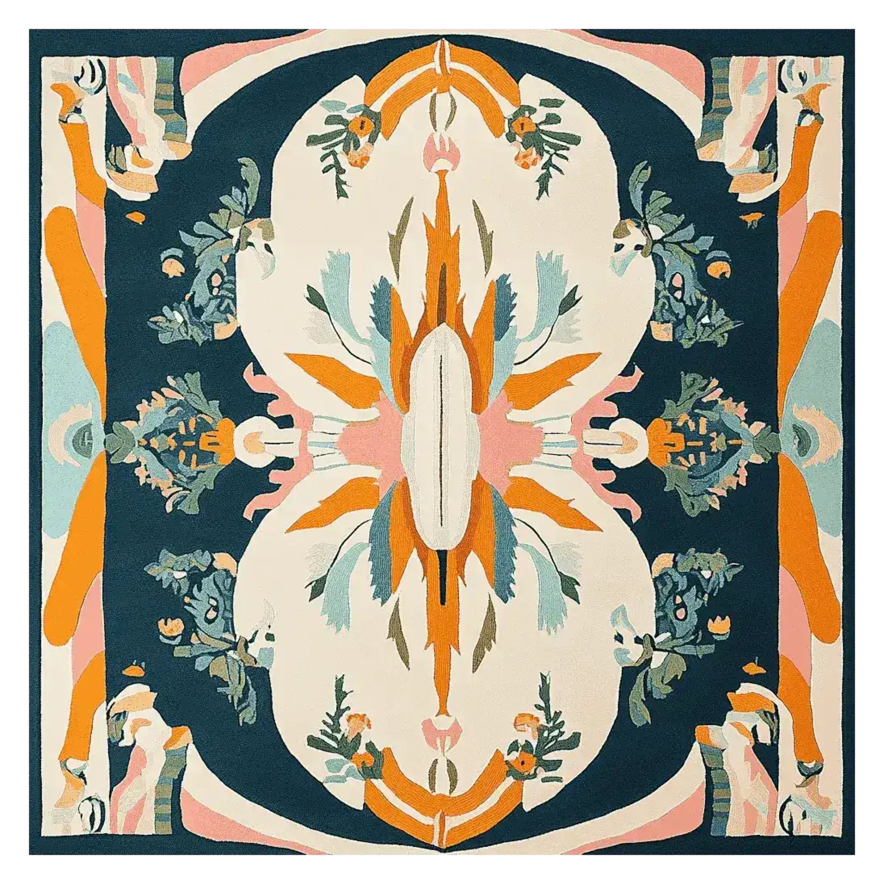 A beautifully designed square area rug featuring an abstract floral pattern with vibrant colors, ideal for modern living rooms. This contemporary wool rug, sized 8x10, showcases intricate detailing and a luxurious texture, making it a standout piece among area rugs for living room spaces.