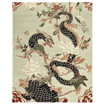 A beautifully detailed area rug featuring a dragon design intertwined with floral patterns. This wool rug offers an elegant touch, perfect for large living room spaces. The intricate design and subtle colors make it an ideal choice for those seeking unique rugs for living room decor.
