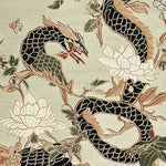 A beautifully designed area rug featuring an intricate dragon and floral pattern, made from high-quality wool. This hand-tufted rug is perfect for adding a touch of elegance to your living room. The large living room rug showcases detailed artistry with a blend of earthy tones, making it a stunning centerpiece for your space.