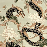 A beautifully designed area rug featuring an intricate dragon and floral pattern, made from high-quality wool. This hand-tufted rug is perfect for adding a touch of elegance to your living room. The large living room rug showcases detailed artistry with a blend of earthy tones, making it a stunning centerpiece for your space.