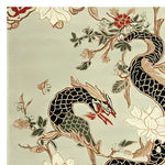 Intricately designed Mythic Garden Hand Tufted Area Rug, showcasing a striking dragon and floral pattern. This wool rug is perfect for adding elegance to large living room spaces.