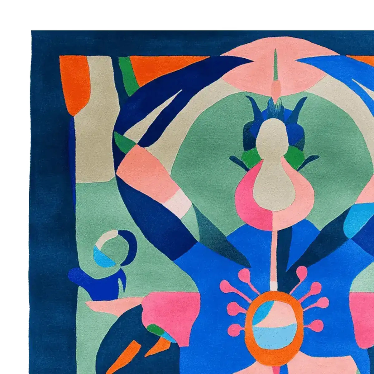 Vibrant abstract contemporary wool rug featuring a colorful pattern with bold shapes and vivid colors. This square area rug is perfect for adding a touch of modern art to your living room, showcasing a lively design that enhances any space.