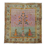 This stunning Mythological Tapestry Hand Knotted Area Rug features an intricate design with vibrant colors and detailed depictions of figures and floral motifs. Ideal for adding a touch of elegance to large living rooms, this vintage rug showcases the timeless beauty of Persian rugs, making it a perfect choice for those seeking exquisite area rugs for living room décor.