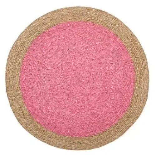 Natural Bordered Bright Pink Round Jute Rug