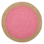 Natural Bordered Bright Pink Round Jute Rug