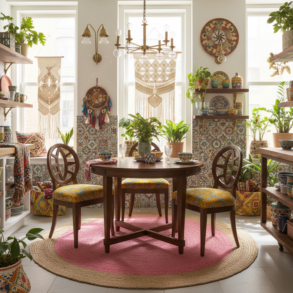 Natural Bordered Bright Pink Round Jute Rug