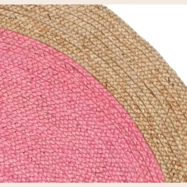 Natural Bordered Bright Pink Round Jute Rug