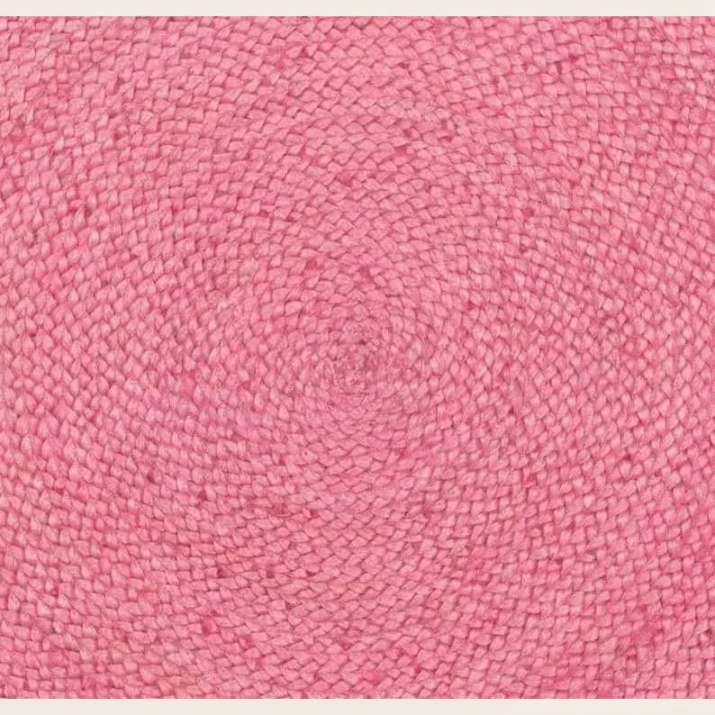Natural Bordered Bright Pink Round Jute Rug