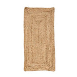 Top view of a natural braided rectangular jute area rug, perfect for use as kitchen rugs, hallway runner rug, or living room rugs 8x10. This eco-friendly jute rug adds a rustic touch to any living room or office space.