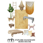 A beautifully styled living room featuring a natural braided rectangular jute rug. This area rug complements the boho decor, including a woven wall hanging, potted plants, and a unique animal-shaped planter. Perfect for use as kitchen rugs, a hallway runner rug, or living room rugs 8x10, this jute rug adds an earthy charm. Ideal for rugs for the office or as a kitchen runner rug, it provides a warm, inviting touch to any space.