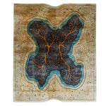 Top view of the Natural Elegance Hand Tufted Wool Rug, showcasing a stunning abstract design with branching patterns in vibrant orange and blue tones. This contemporary rug is an ideal area rug for large living rooms, offering both style and comfort with its quality wool construction.