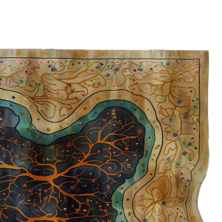 Close-up view of the Natural Elegance Hand Tufted Wool Rug featuring an abstract design with intricate patterns. This contemporary area rug, ideal for large living rooms, showcases a mix of earthy tones and vibrant accents, perfect for adding a touch of sophistication to any space.