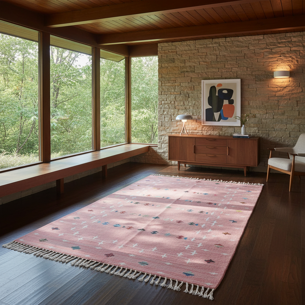 Natural Vegetable Dyed Indian Dhurrie Reversible Cotton Rug - Blush Galaxy