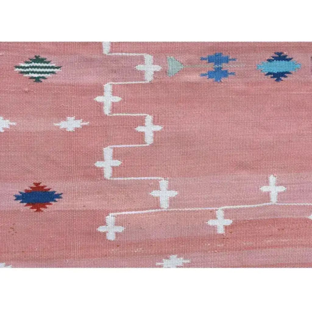 Natural Vegetable Dyed Indian Dhurrie Reversible Cotton Rug - Blush Galaxy