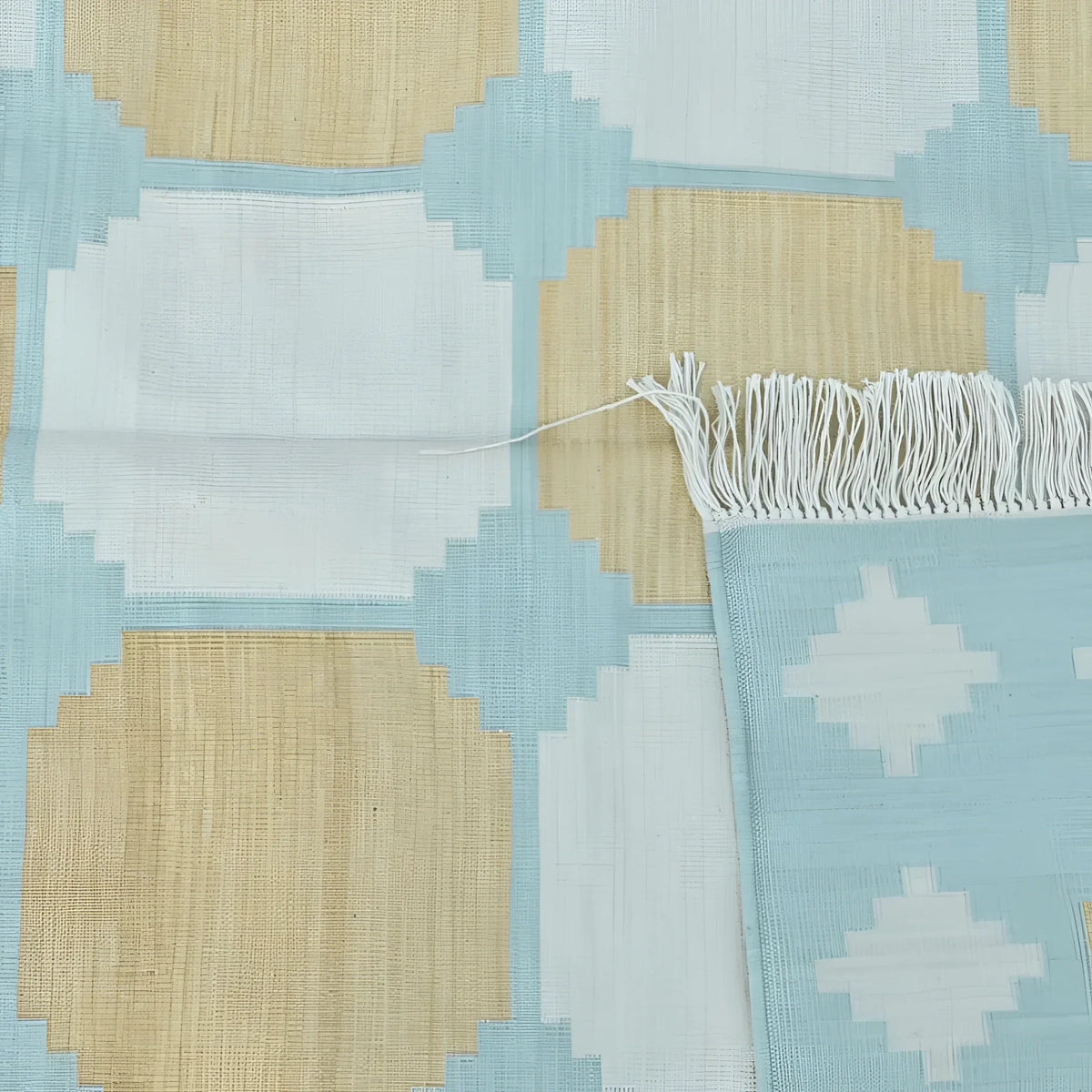 Natural Vegetable Dyed Indian Dhurrie Reversible Cotton Rug - Diamond Pastel