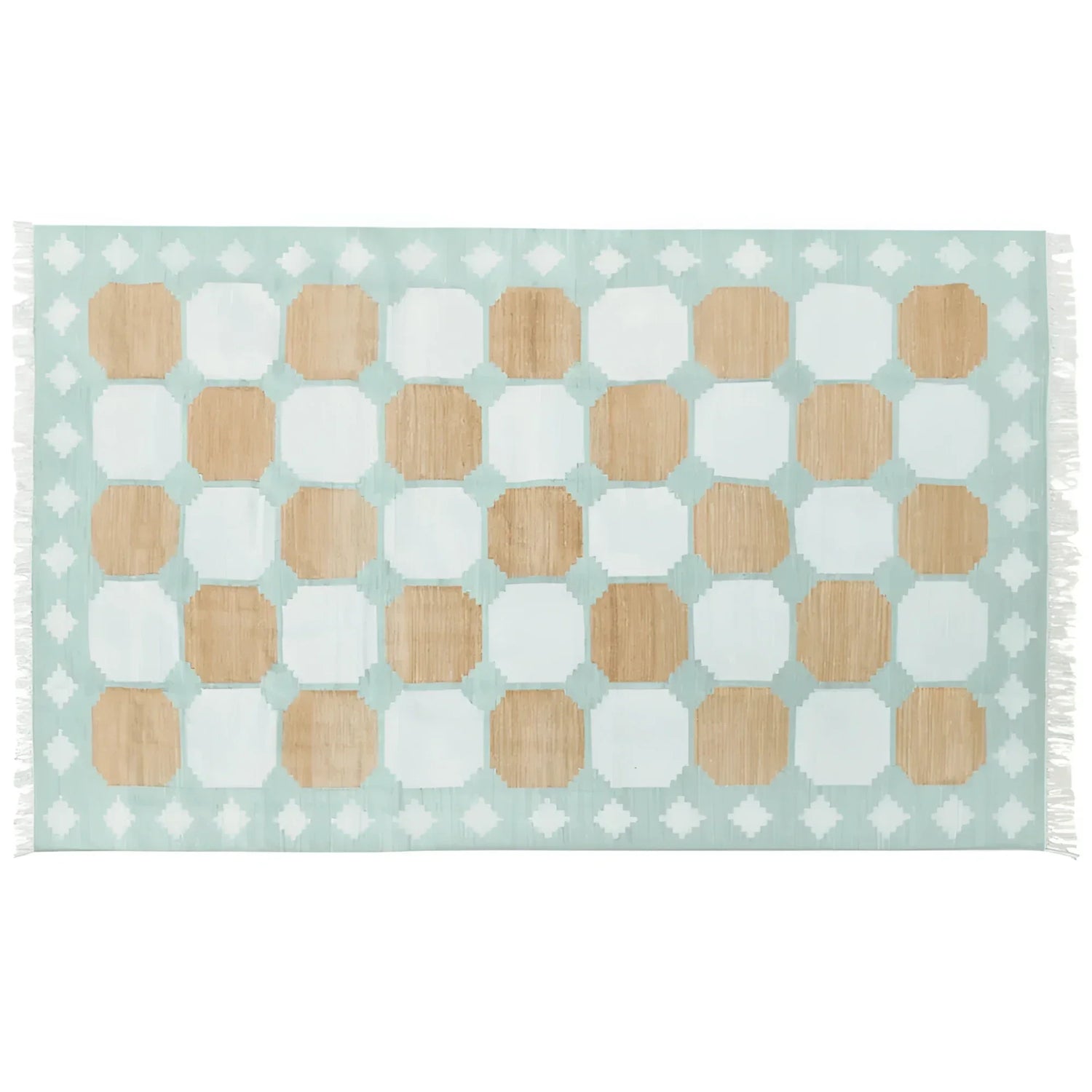 Natural Vegetable Dyed Indian Dhurrie Reversible Cotton Rug - Diamond Pastel