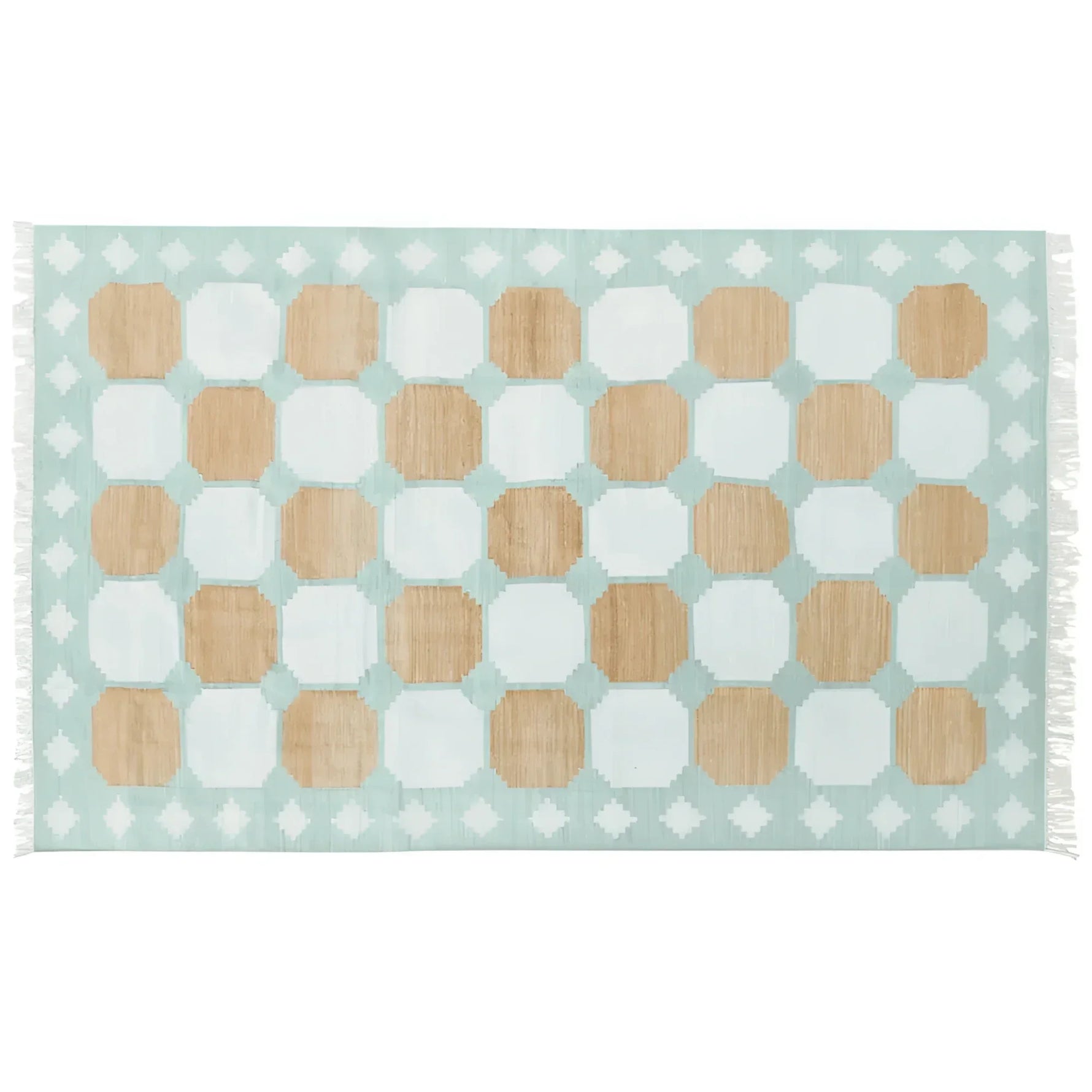 Natural Vegetable Dyed Indian Dhurrie Reversible Cotton Rug - Diamond Pastel