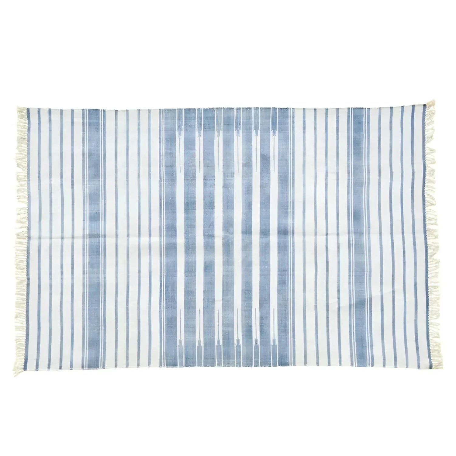 Natural Vegetable Dyed Indian Dhurrie Reversible Cotton Rug - Light Indigo