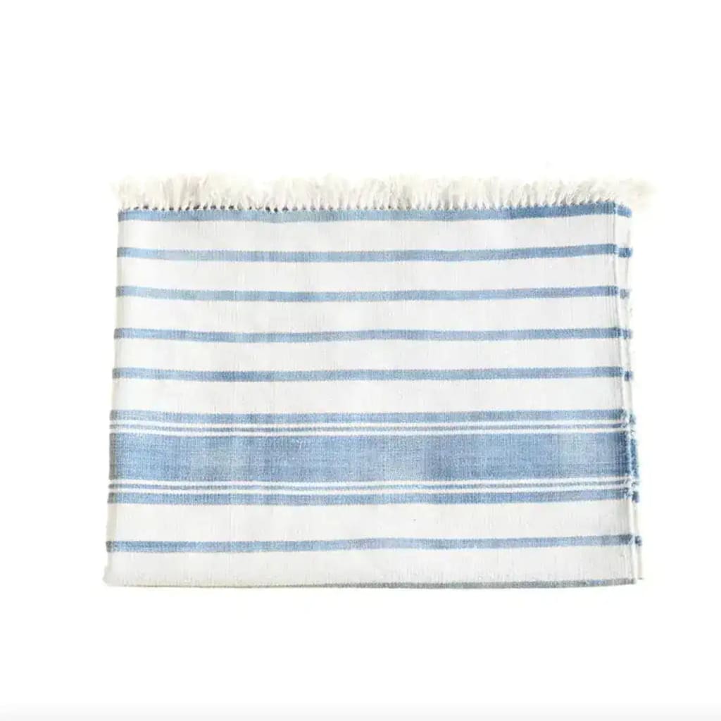 Natural Vegetable Dyed Indian Dhurrie Reversible Cotton Rug - Light Indigo